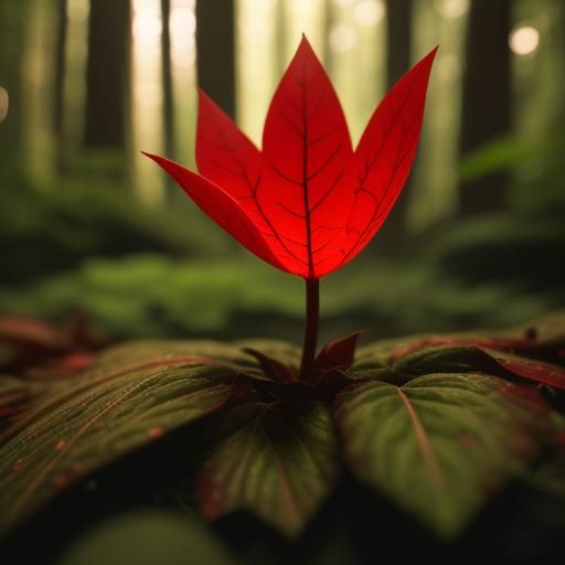 Glowing Plant in Forest with Bokeh Lighting