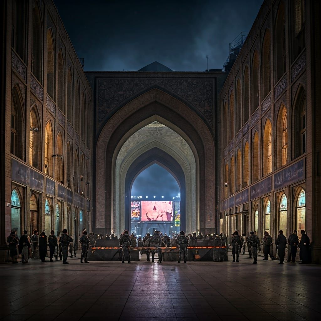 Tehran Square Under Watchful Eyes in Dystopian Style