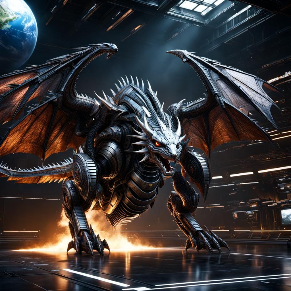 Cyborg alien dragon, about to raid Earth