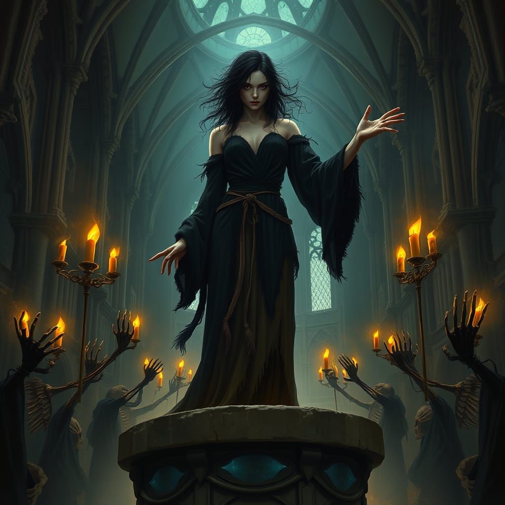 Dark Sorceress Weaves Cataclysmic Spell in Abandoned Gothic ...