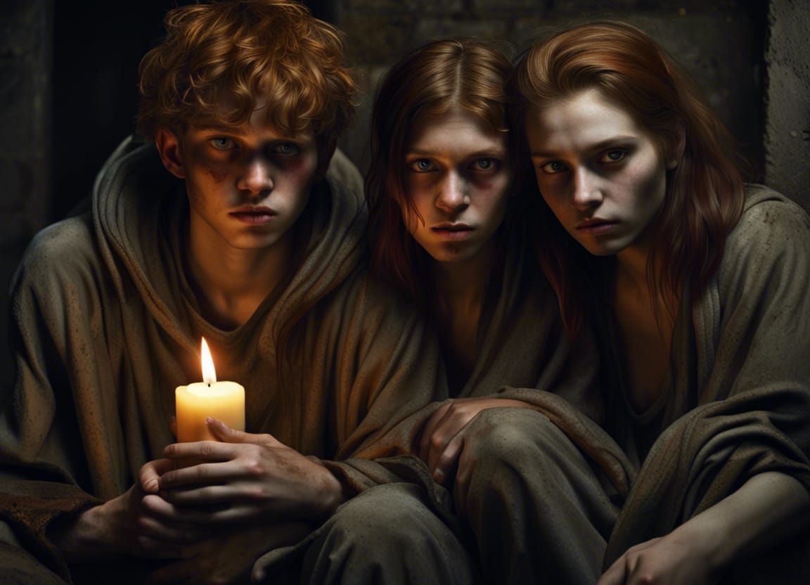 Sinister Crypt Scene with Tired Teens