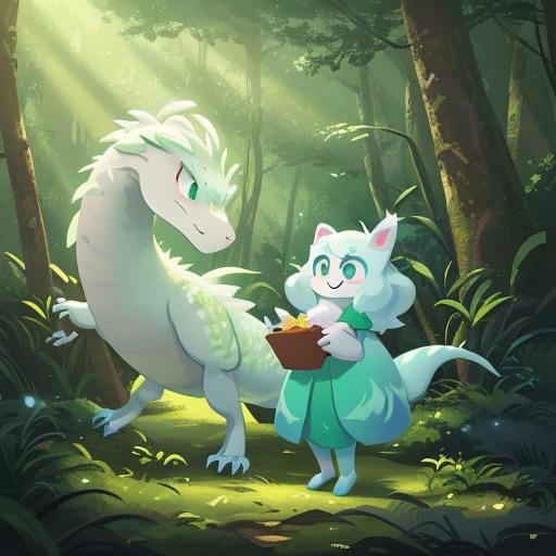 Girl Holding White Dragon: 3D Digital Art