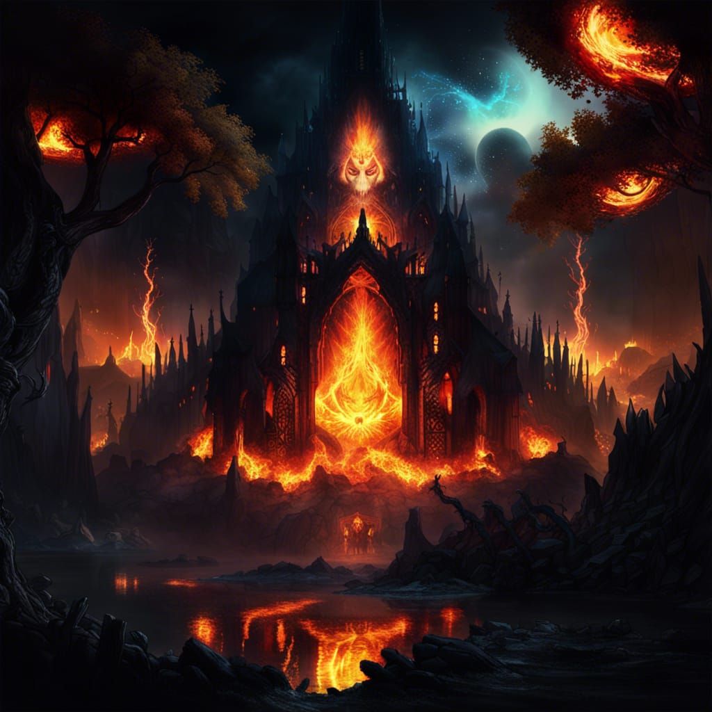 Fiery Spectre in Dark Fantasy Landscape
