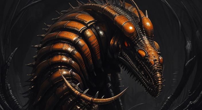 Horror Centipede Parasite Close-up in Doré Style