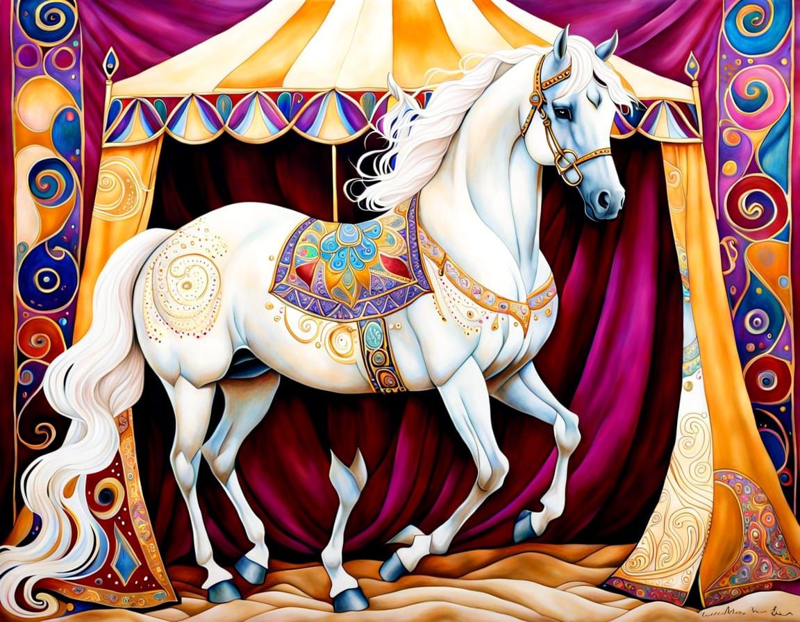 Arabian Horse Painting in Art Nouveau Style