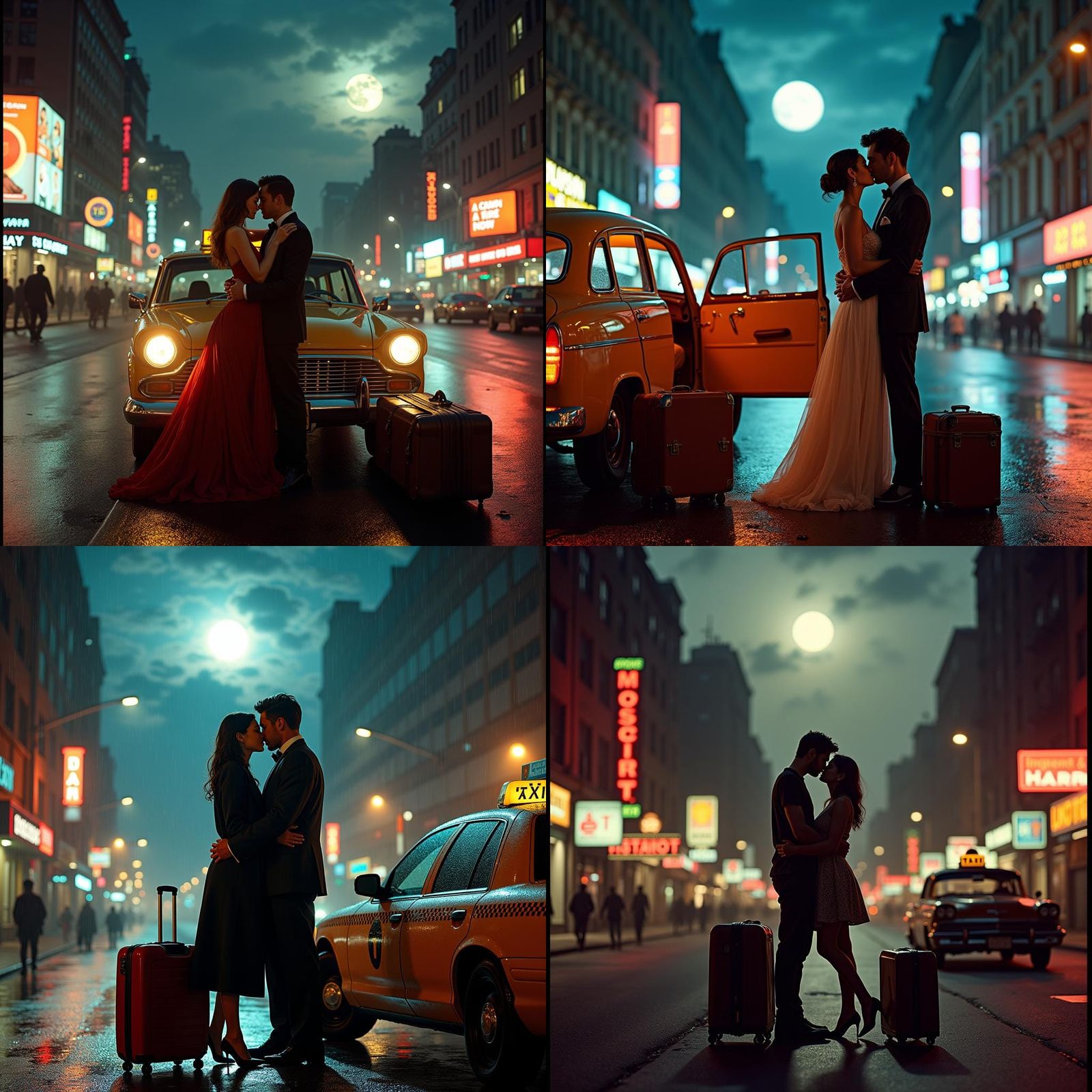 Neon Street Embrace: Cinematic Film Still