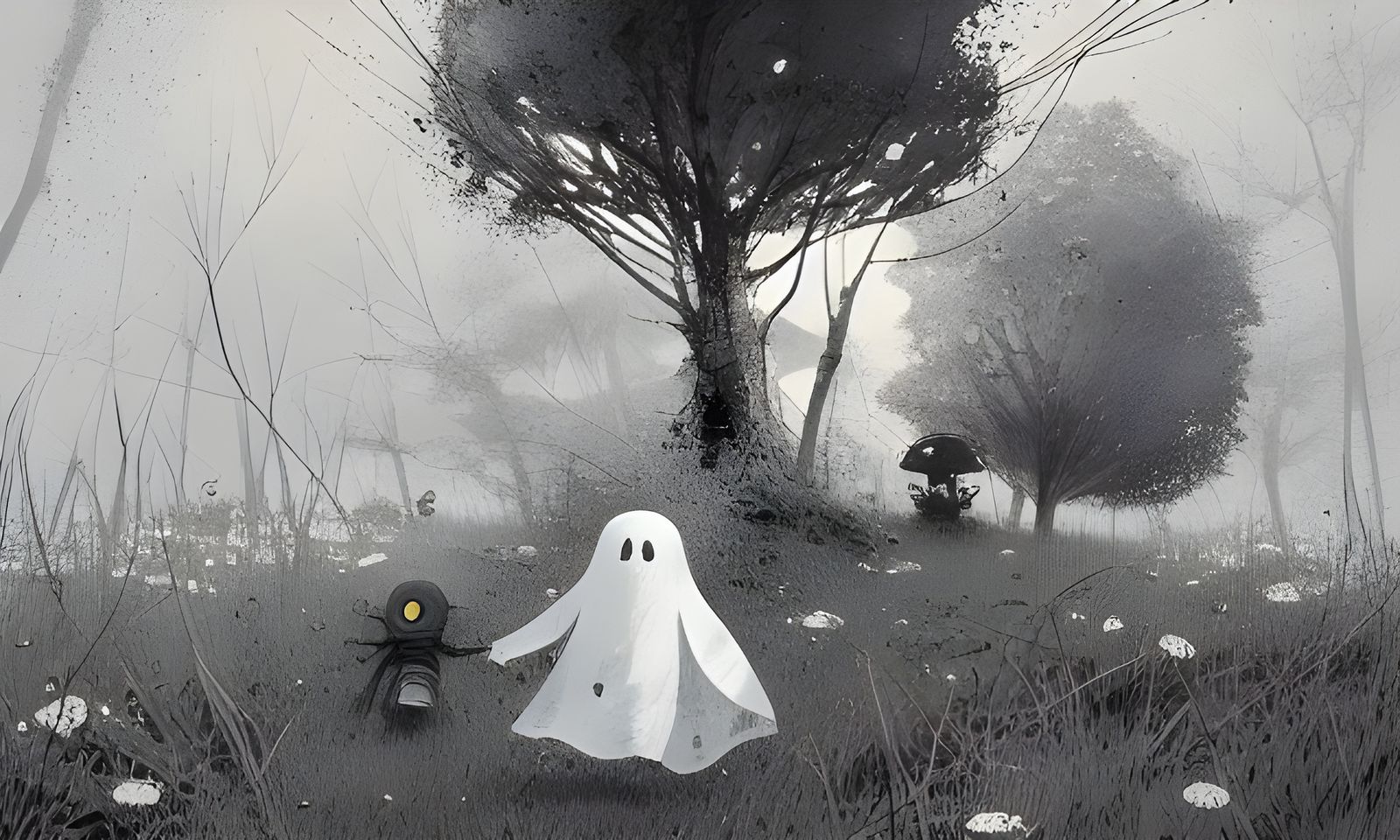 Delicate Ghosts Holding Hands: Digital Illustration