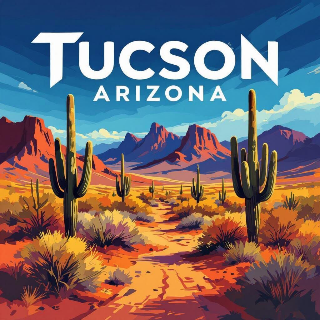 Vibrant Arizona Desert Landscape in Expressionist Digital St...