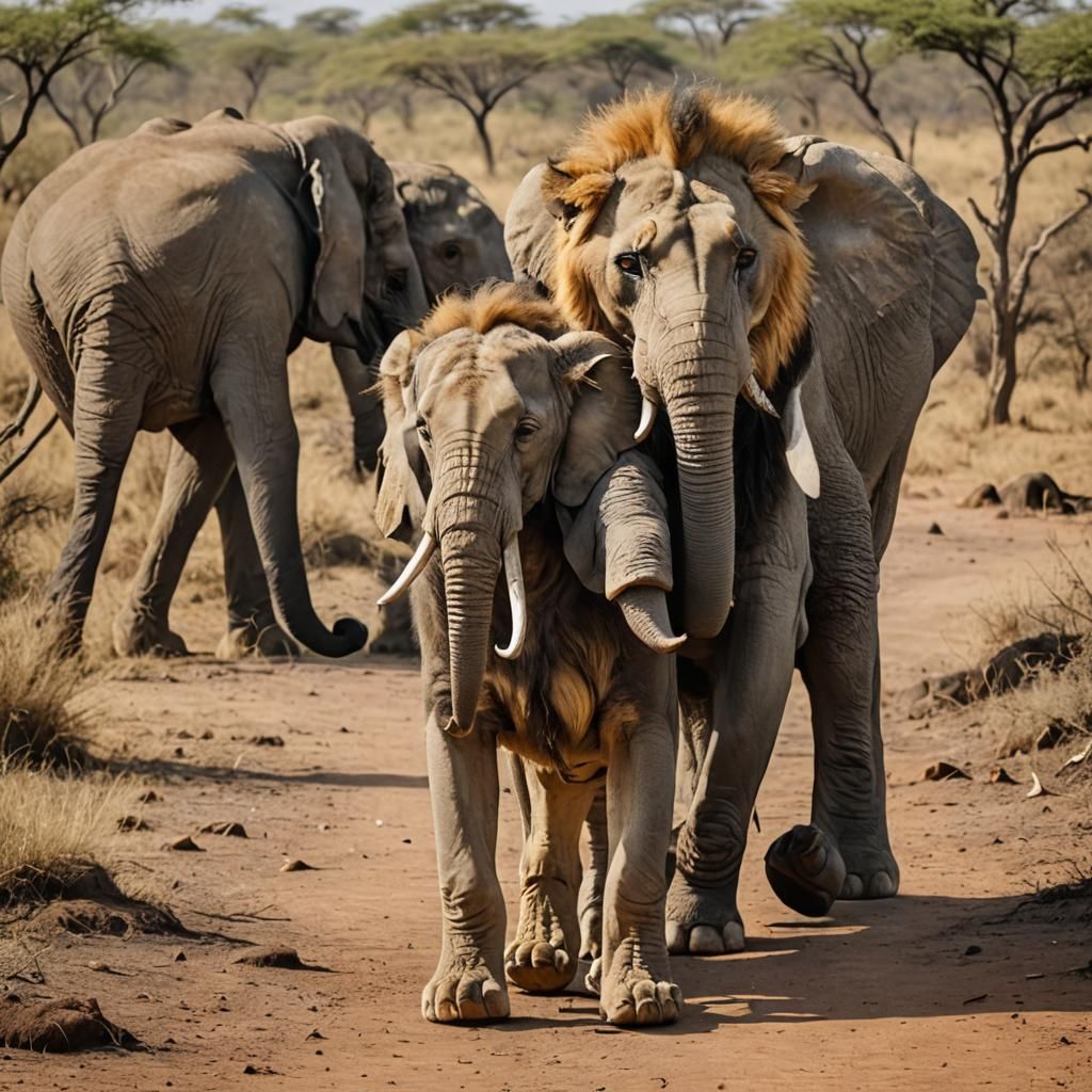 Lion Carries Elephant on Back: An Unlikely Duo