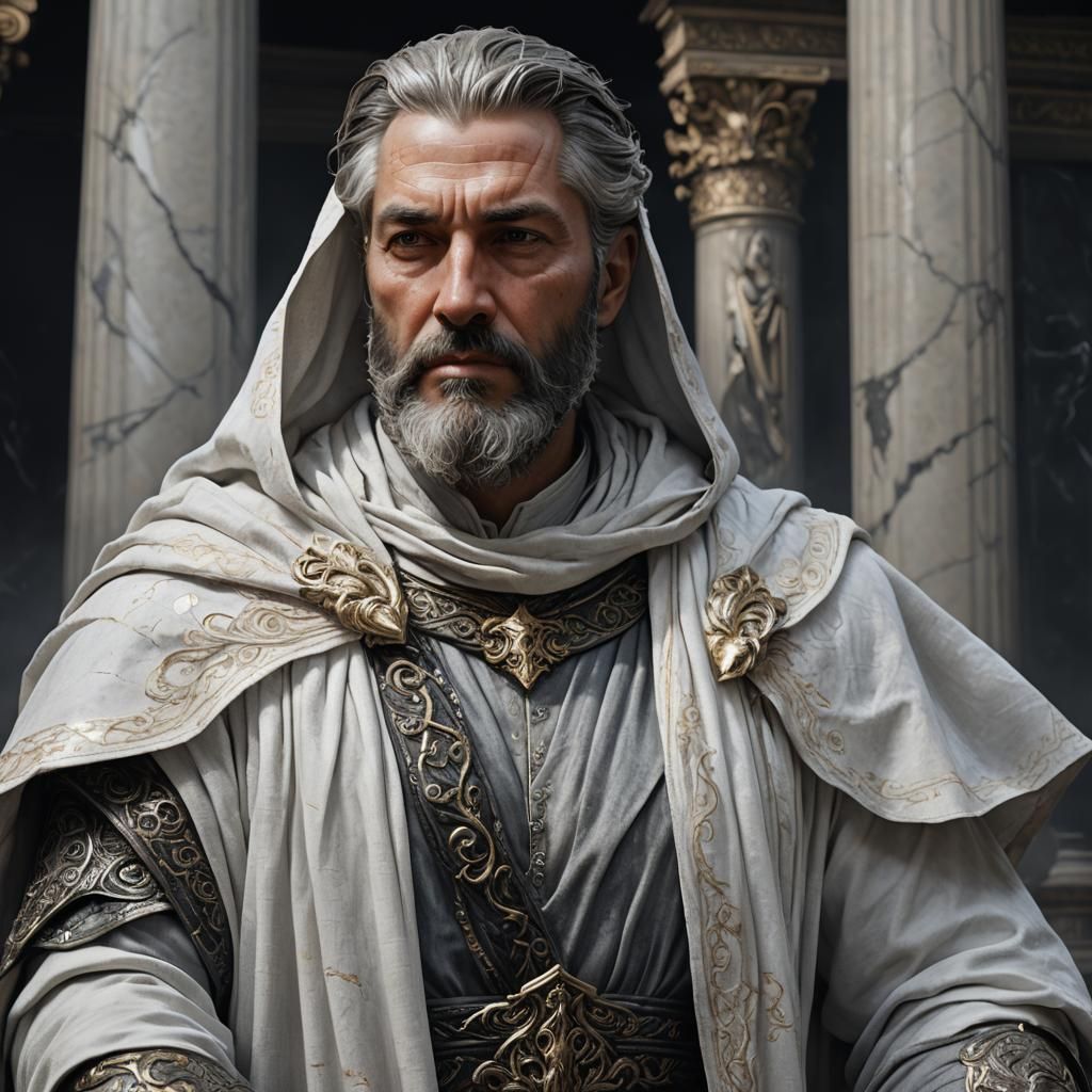 Portrait of a Gray-Haired God in Matte Painting Style