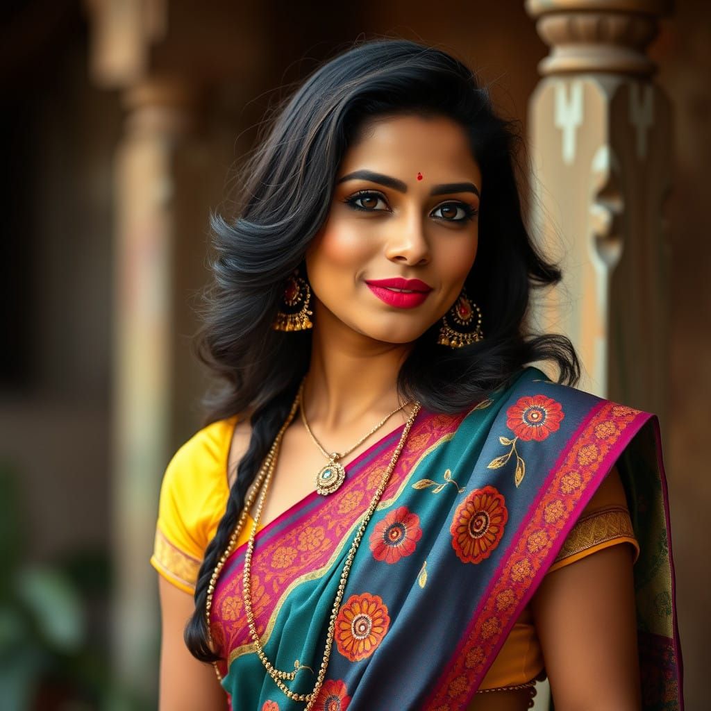 Elegant Indian Woman in Retro Chic Style