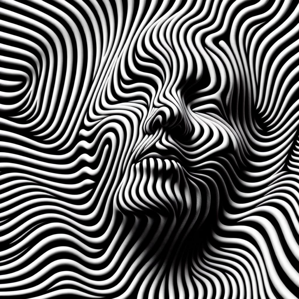 Emerging Face in Hypnotic Black and White Patterns