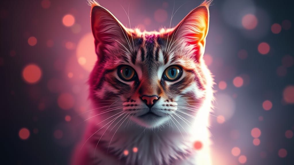 Glowing Majestic Cat Dissolves into Vibrant Particles in Hyp...