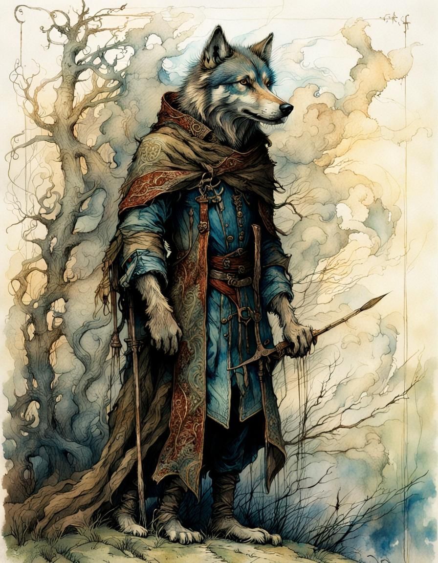 Medieval Anthropomorphic Wolf in Detailed Illustration