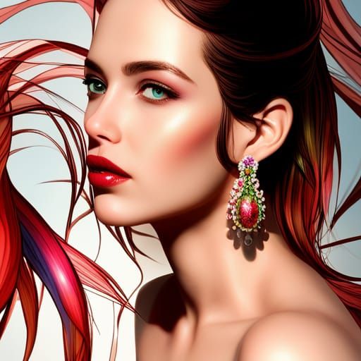 Woman with Crystal Earrings in Art Nouveau Style