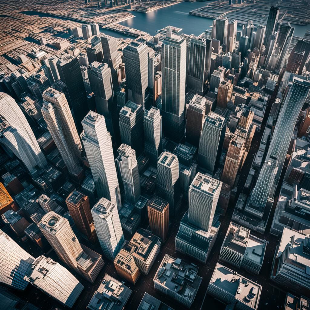 Hyperrealistic Silver City Skyline Aerial View