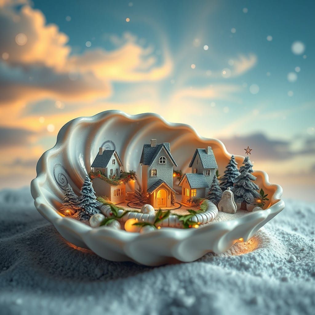 Whimsical Seashell Wonderland in Cyberpunk Style