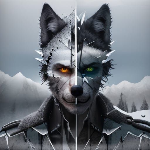 Wolf Silhouette Against Alpine Climbers in a Suspenseful Lan...