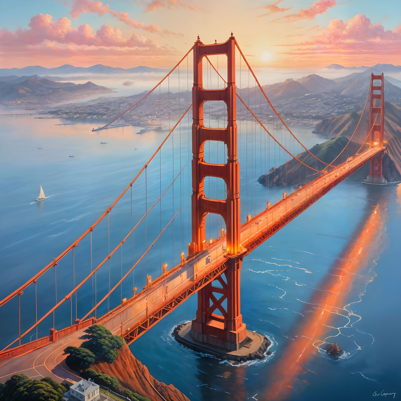 Golden Gate Bridge in Morning Light Oil Painting