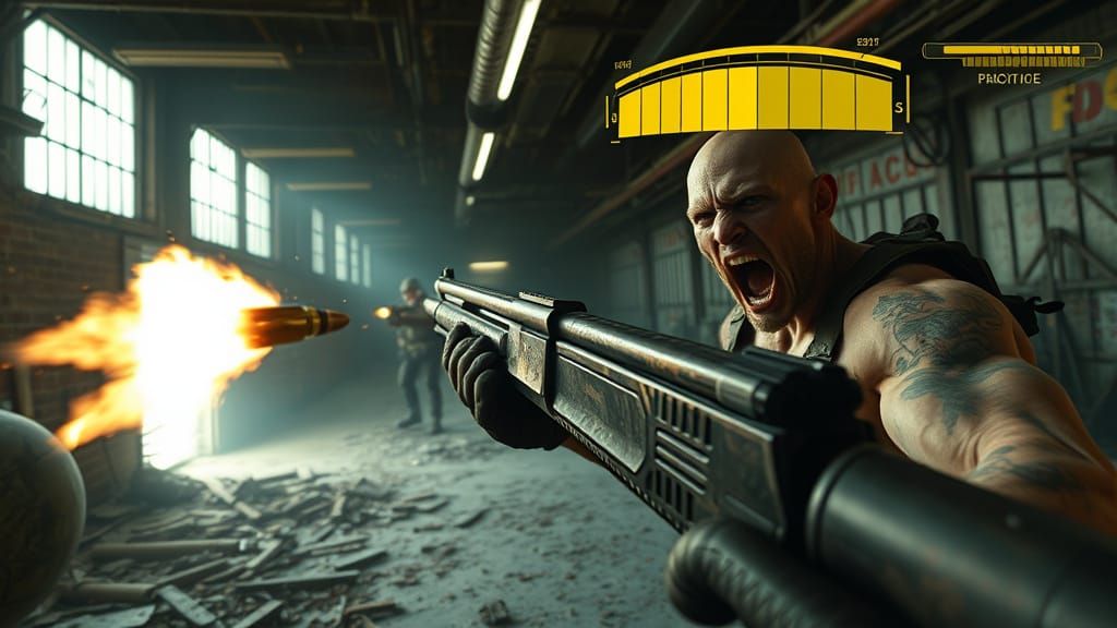 Post-Apocalyptic Raider Mid-Fire: Gritty Cinematic Film Stil...