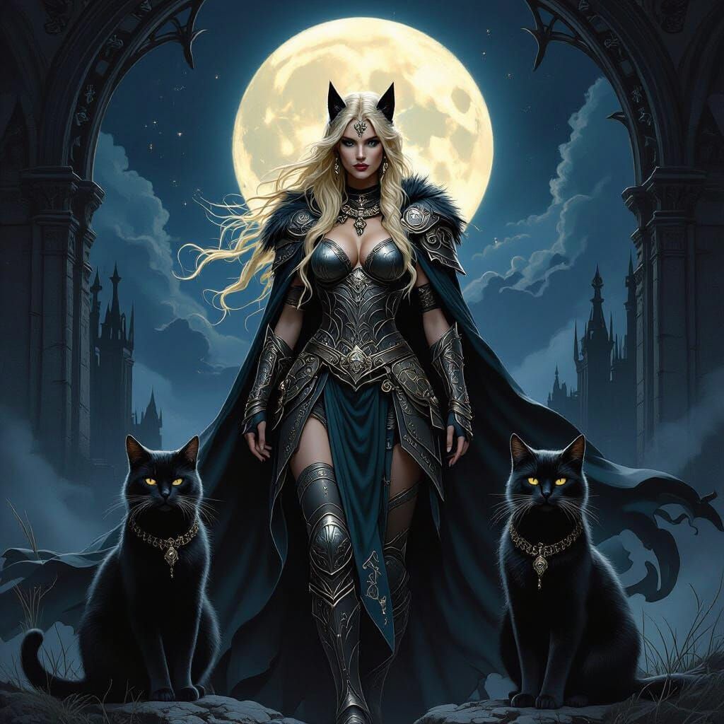 Freya, Viking Goddess, Gothic Night Scene in Dark Romanticis...