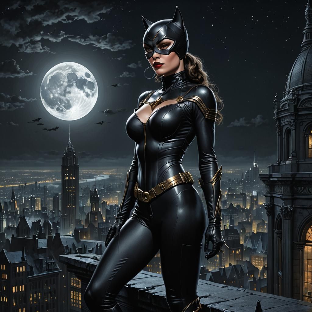 Catwoman Portrait in Digital Baroque Style