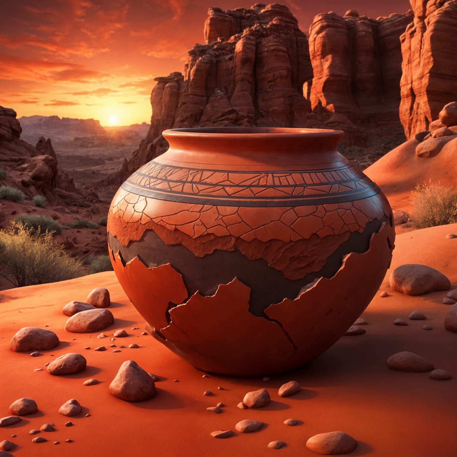 Anasazi Pottery Fragment in Red Rock Desert