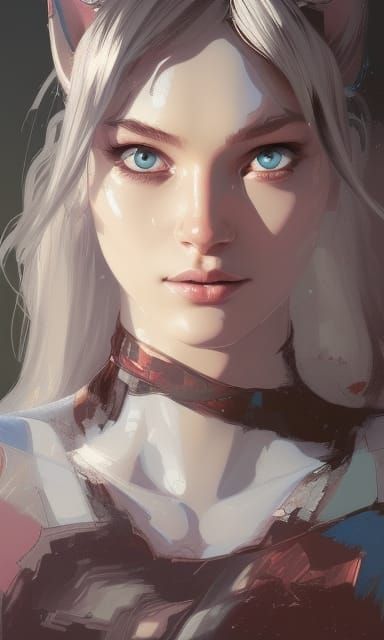 Hyperdetailed Catgirl Portrait in Artgerm Style