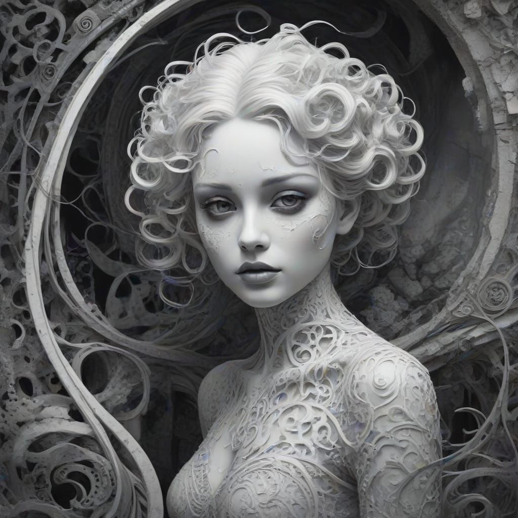 Ethereal Phantom in Ruins Abstract Watercolor Art