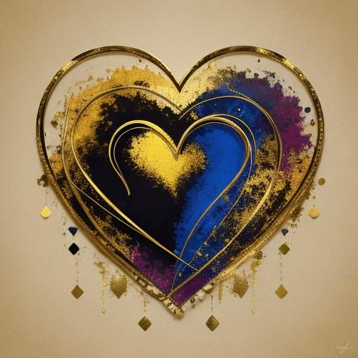 Gold Heart Abstract Art in Complementary Colors