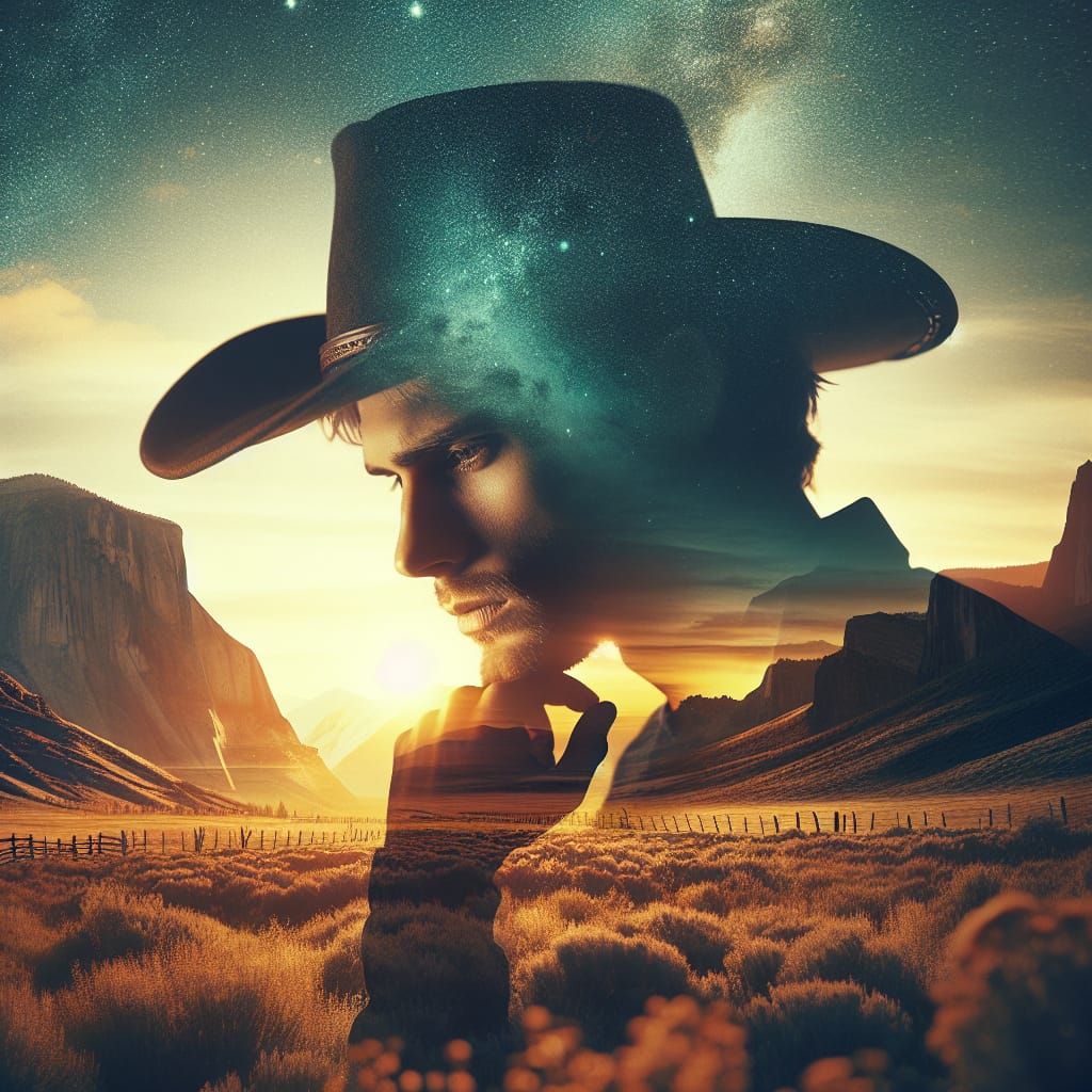 Cowboy Silhouette Blends Into Wild West Dreamscape