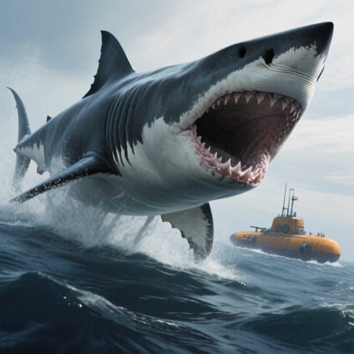 Megalodon Breaching the Ocean Surface in a Cinematic Style