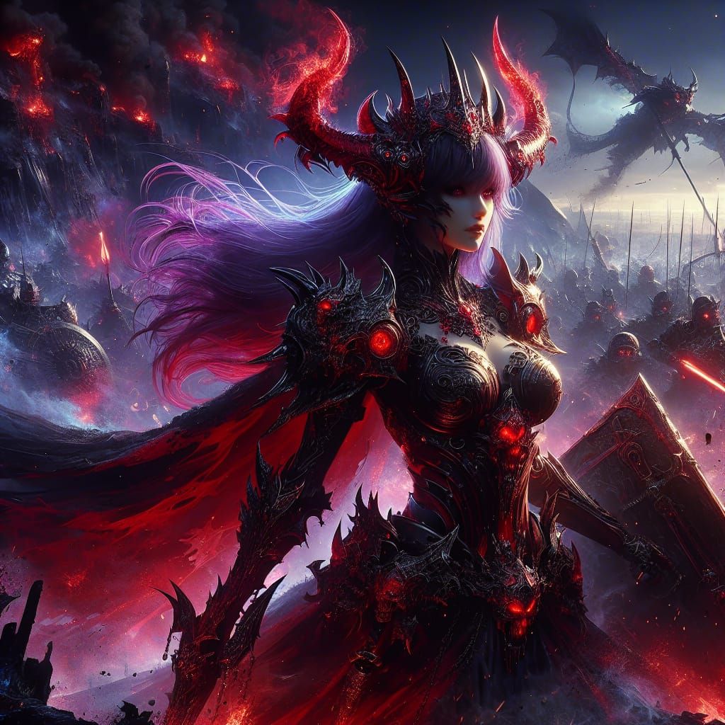 Dark Fantasy Demon Knight in Epic Battle Scene