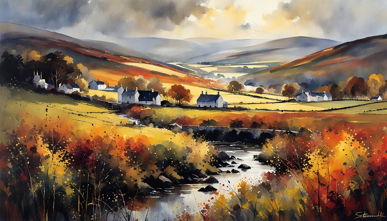 Scottish Autumn Landscape After Rain in Evening Light