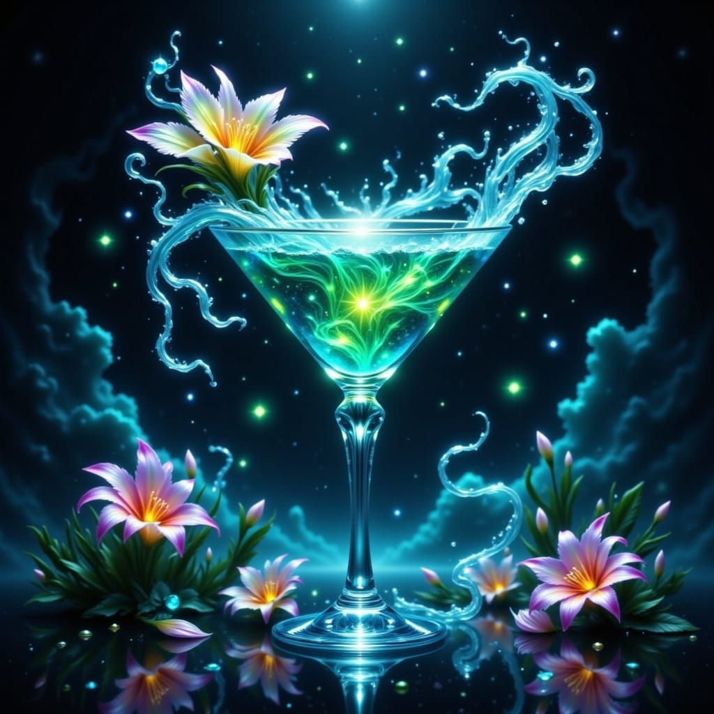 Eldritch Martini with Cosmic Drink, Mystical Surrealism