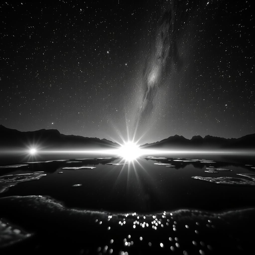 Starry Night Reflections in Black and White