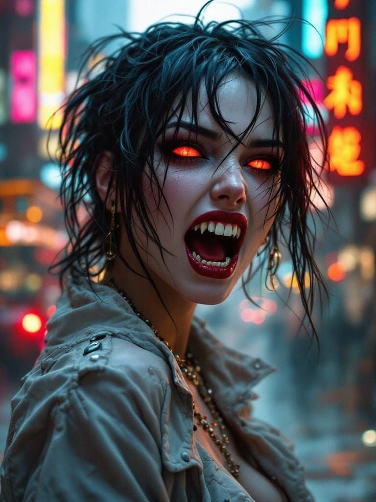 Cyberpunk Vampire Portrait in Gothic Fairytale Style