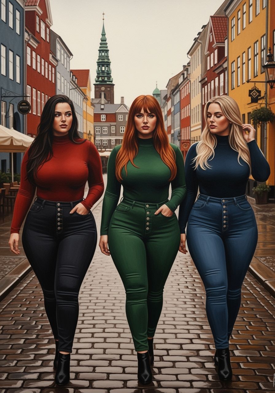 Danish Women Strolling in Copenhagen as Oil Painting