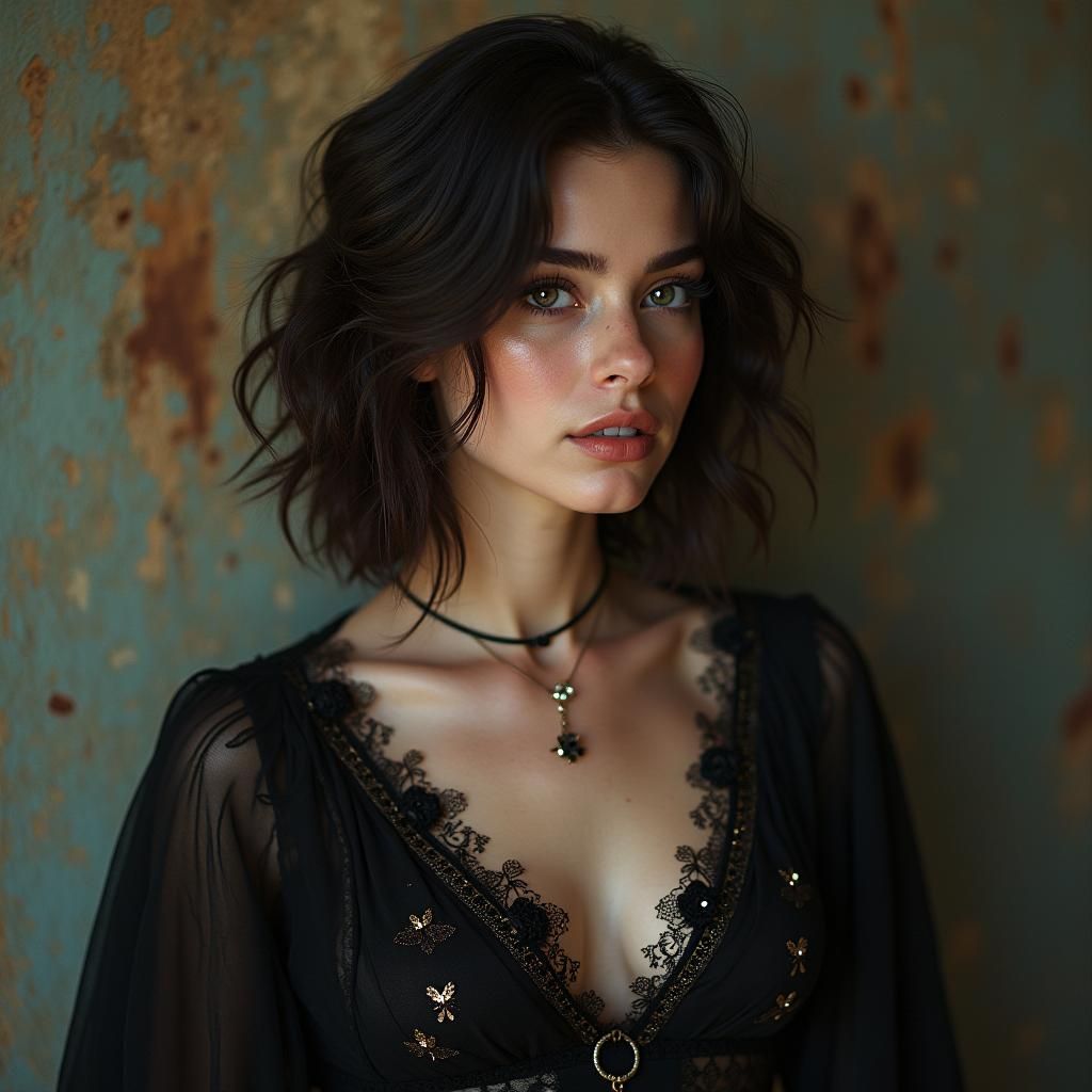 Elegant Woman in Día de los Muertos-Inspired Face Paint and....