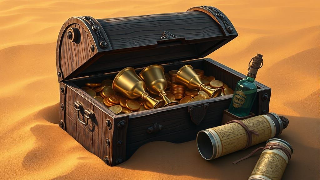 Desert Island Treasure Chest in Digital Art Style