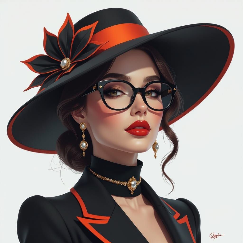 Woman in Hat with Glasses: Vibrant Portrait