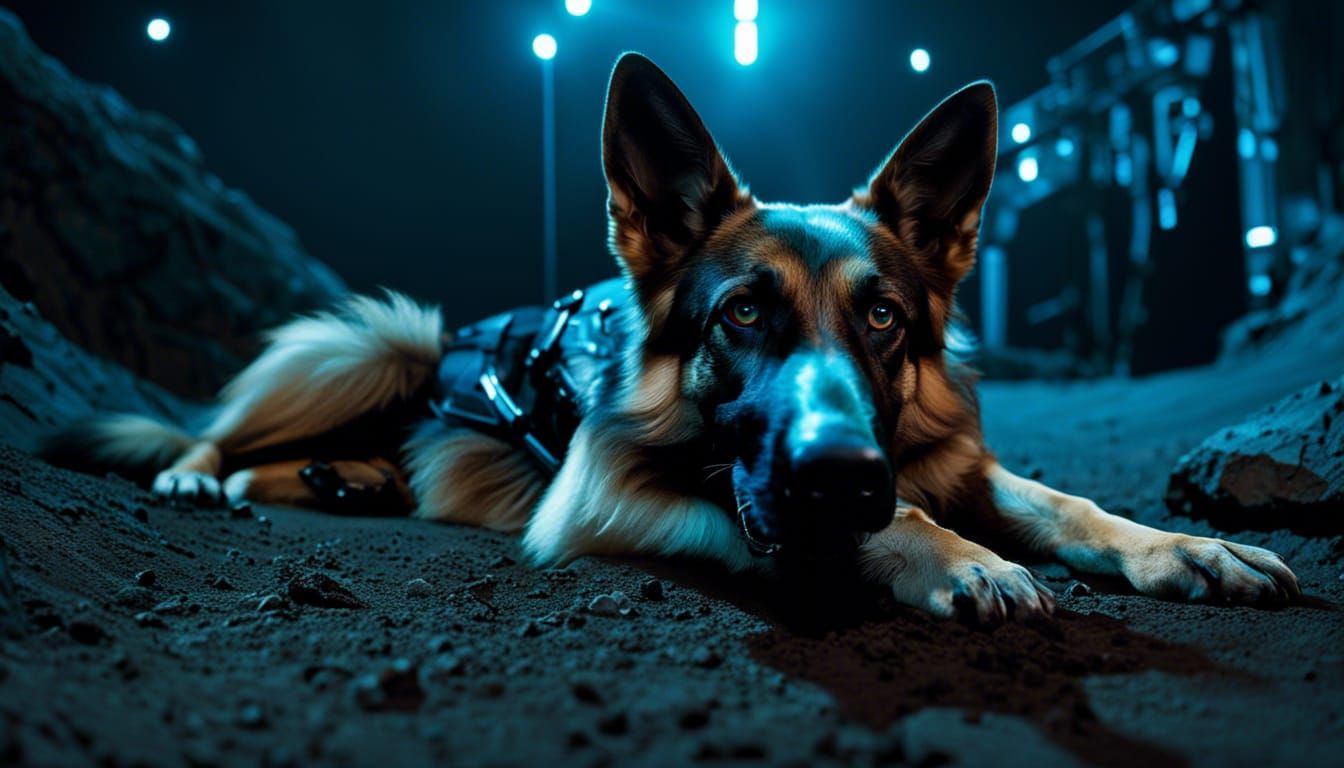 Cybernetic German Shepherd Dog on Lunar Surface