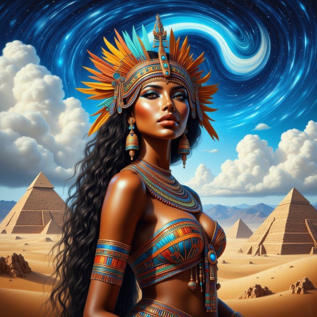 Indian Princess Before Pyramids in Graffiti Style