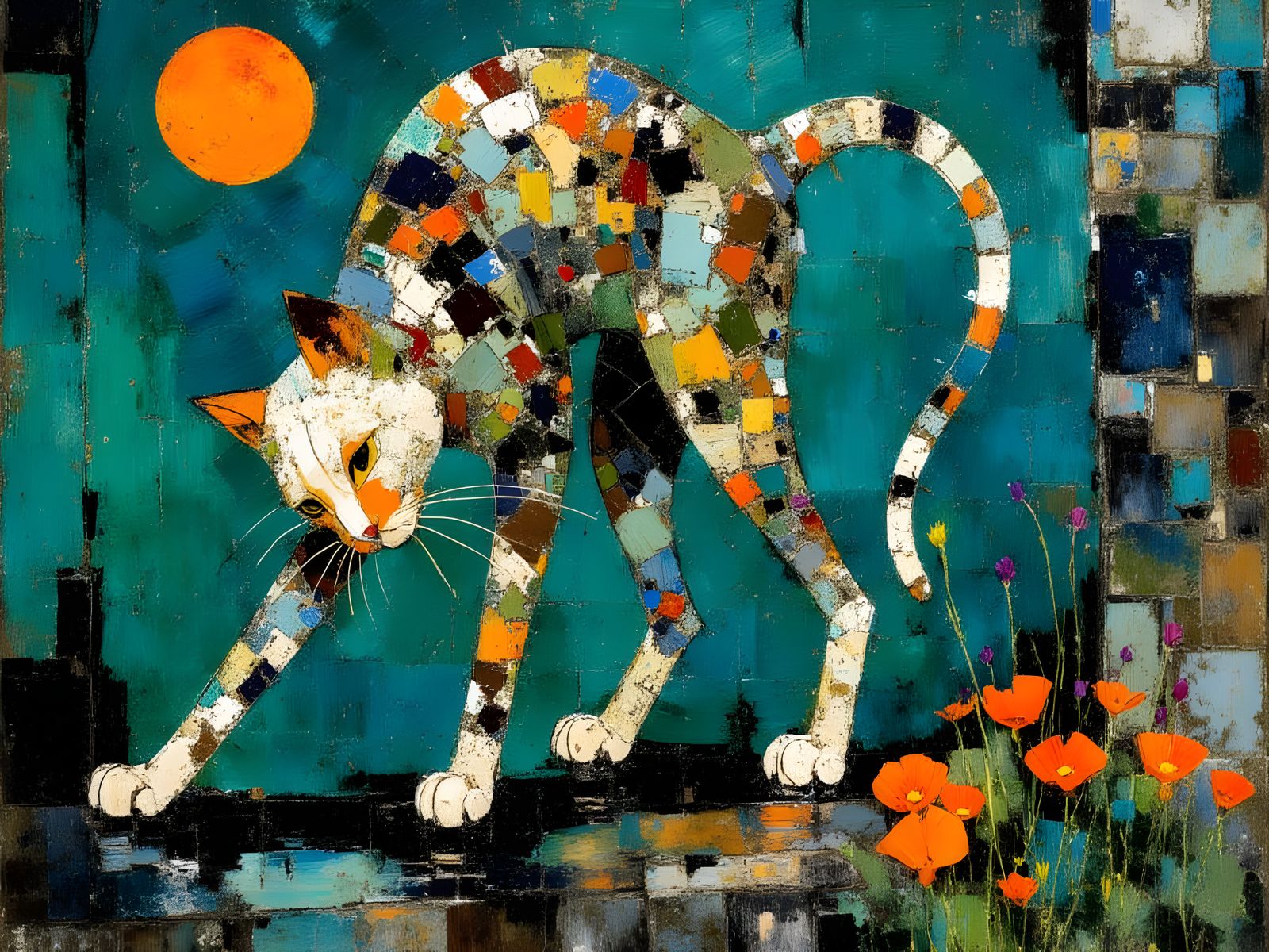 Cat Arches Back in Fear: Surreal 3D Zentangle Art