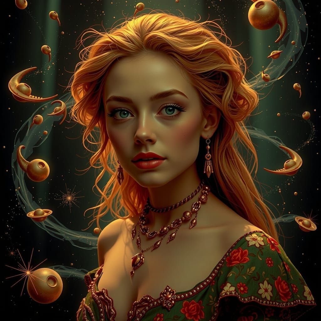 Abstract Swirling Vortex of Cyclical Curves and Spirals