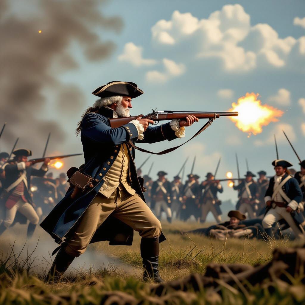 Washington Fires Musket, Baroque-Era Painting