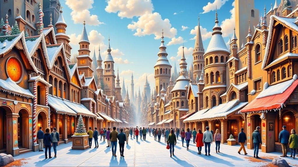 Candy Wonderland Cityscape in Mixed Media Style