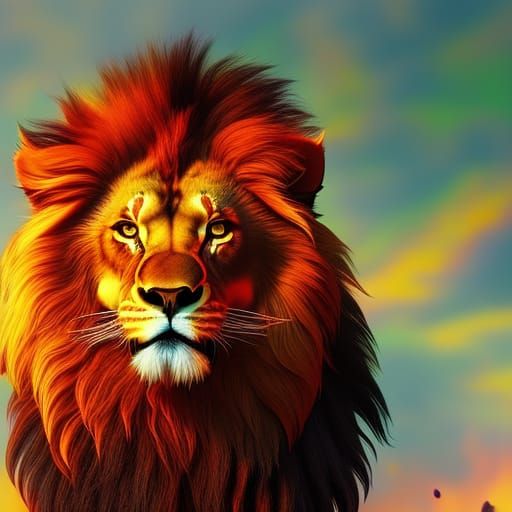 Vibrant Hyperreal Fire Lions in 8k Resolution
