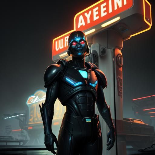 Alien Attendant at Retro-Futuristic Gas Station