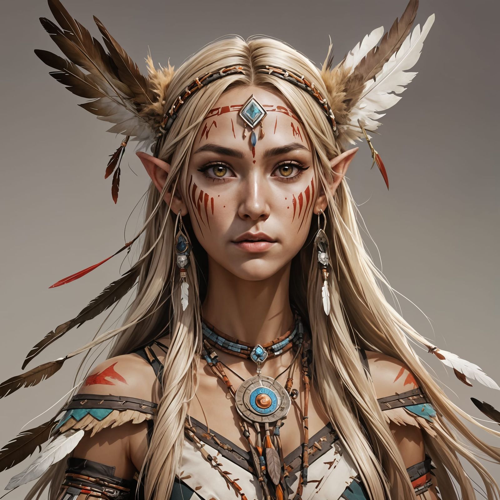 Native American Elf Maiden in Anime Style